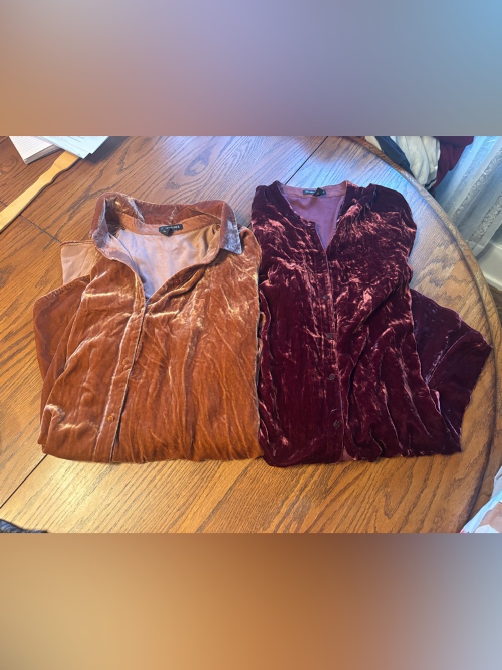 Lot 2 Eileen Fisher collar velvet silk tunic button shirt size S